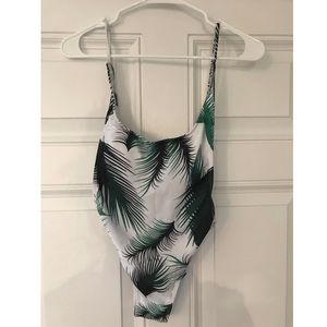 Green & White Leaf One Piece Swimsuit